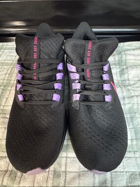 Nike Air Zoom Pegasus 38  Black Running Sneakers with Purple Accents
